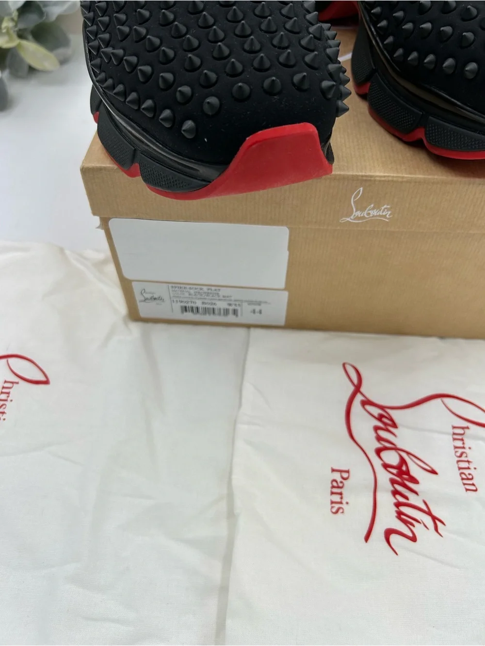 Men's Christian Louboutin black spike sock sneakers size 44 made in Italy
